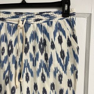 Anthropologie HeiHei aztec southwestern Cotton Linen Pants Small blue white grey